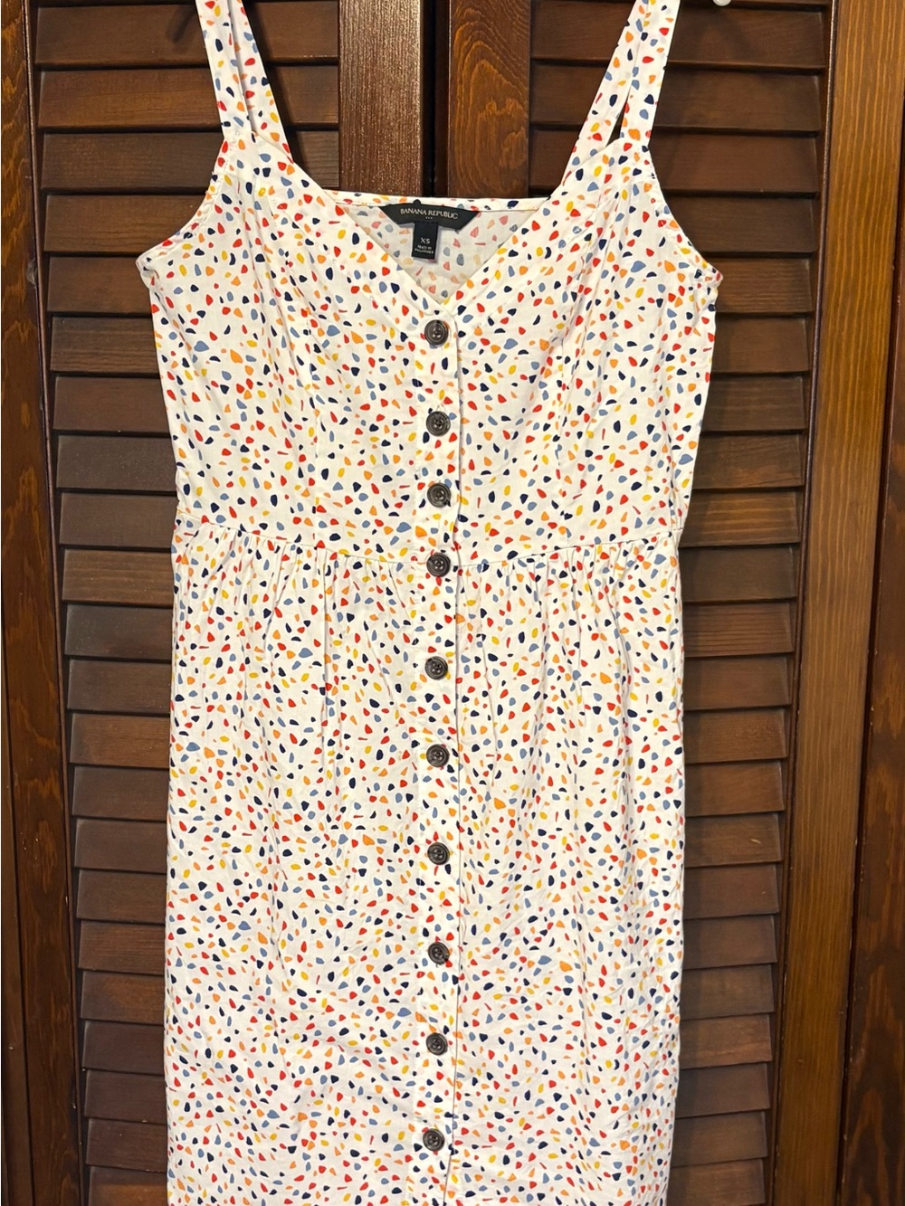 Banana Republic XS White Multi-Color Confetti Terazzo Button-Front Sundress